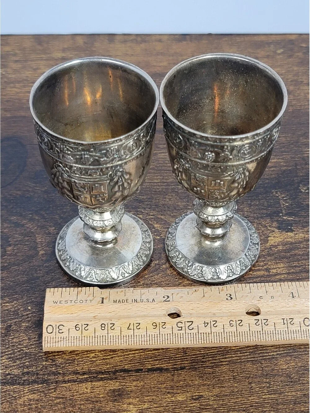 Vintage Ornate Silver Plated Goblet Pair